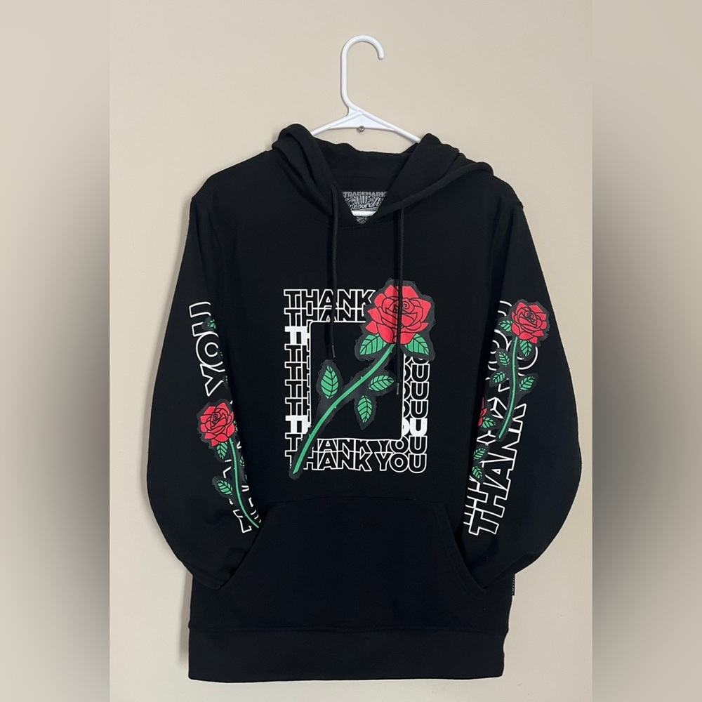 Brooklyn Cloth Black Streetwear Thank You Printed Sleeves Hoodie With Pocket
